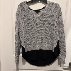 Banana Republic Grey Knit V-Neck Sweater with Black Layered Hem